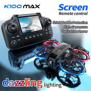 K100 Mini Drone with Screen Controller with SD Card, Two-batteries, Optical Flow Positioning, All-round Protection for Flight Paddles, Suitable for Beginner.