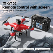 KY102 Drone with Screen Controller with SD card, Brushless Motor, Optical Flow Localization, Active Obstacle Avoidance, 2 batteries, One Key Take Off/Landing.