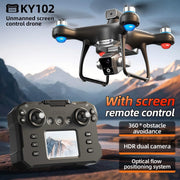 KY102 Drone with Screen Controller with SD card, Brushless Motor, Optical Flow Localization, Active Obstacle Avoidance, 2 batteries, One Key Take Off/Landing.