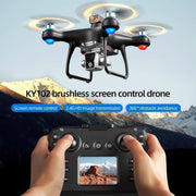 KY102 Drone with Screen Controller with SD card, Brushless Motor, Optical Flow Localization, Active Obstacle Avoidance, 2 batteries, One Key Take Off/Landing.
