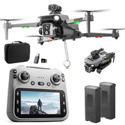 K19 GPS Drone with 4.5-inch Screen Controller with SD card, Unmanned Aerial Vehicle Airdrop, Brushless Motor, Optical Flow Localization, Active Obstacle Avoidance, 2 batteries.