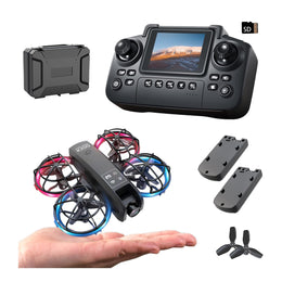 K100 Mini Drone with Screen Controller with SD Card, Two-batteries, Optical Flow Positioning, All-round Protection for Flight Paddles, Suitable for Beginner.