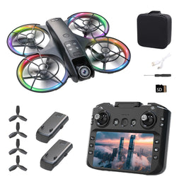 Big-Size K200 Max Drone with 4.8-Inch Screen Controller with SD Card, Two-batteries, Brushless Motor, Optical Flow Positioning, with Black Outdoor Carrying Case.
