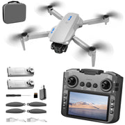 E88 GT Drone with 4.92-Inch Screen Controller,Brushless Motor, Optical Flow Localization, Active Obstacle Avoidance, 2 batteries.